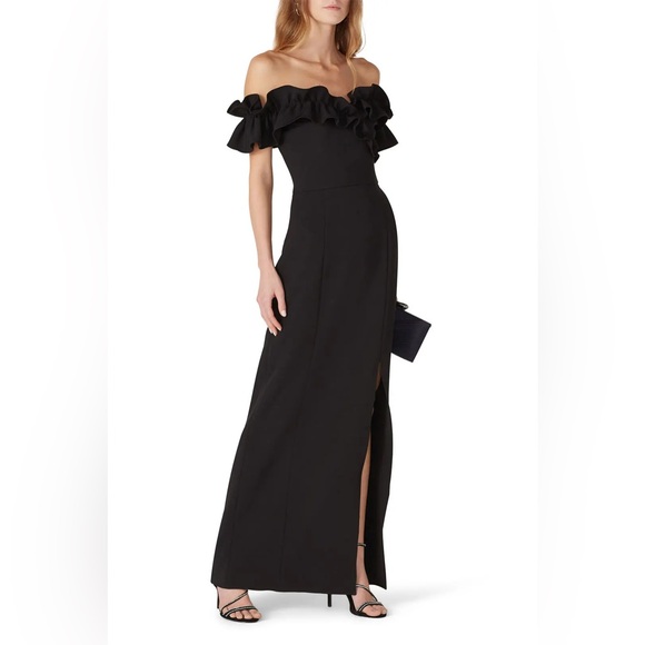 Shoshanna Black Ellis Ruffled Strapless off shoulder Gown Formal Maxi Dress 6 - Picture 1 of 9